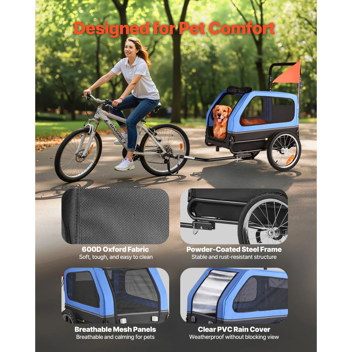 SucceBuy Dog Bike Trailer and Pet Stroller Carrier for All Breeds