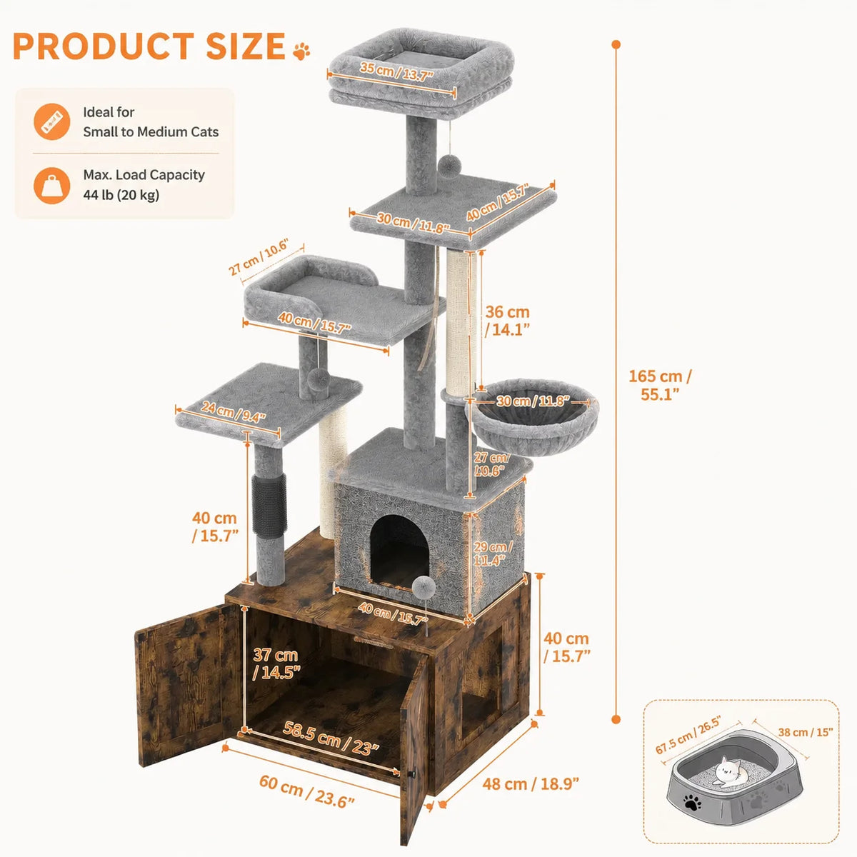 Modern Cat Tree Featuring Integrated Litter Box And Play Platforms