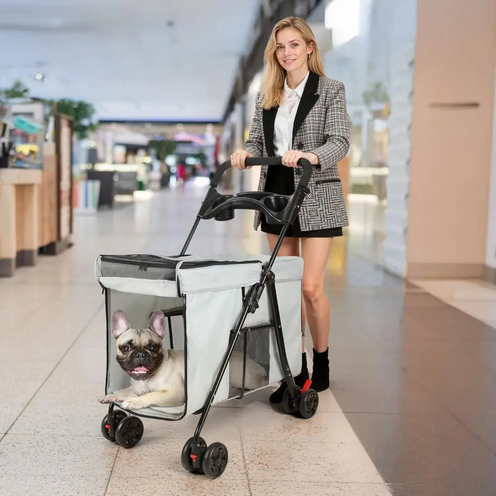Foldable Dog Stroller Featuring 360 Degree Wheels And Ventilation Windows
