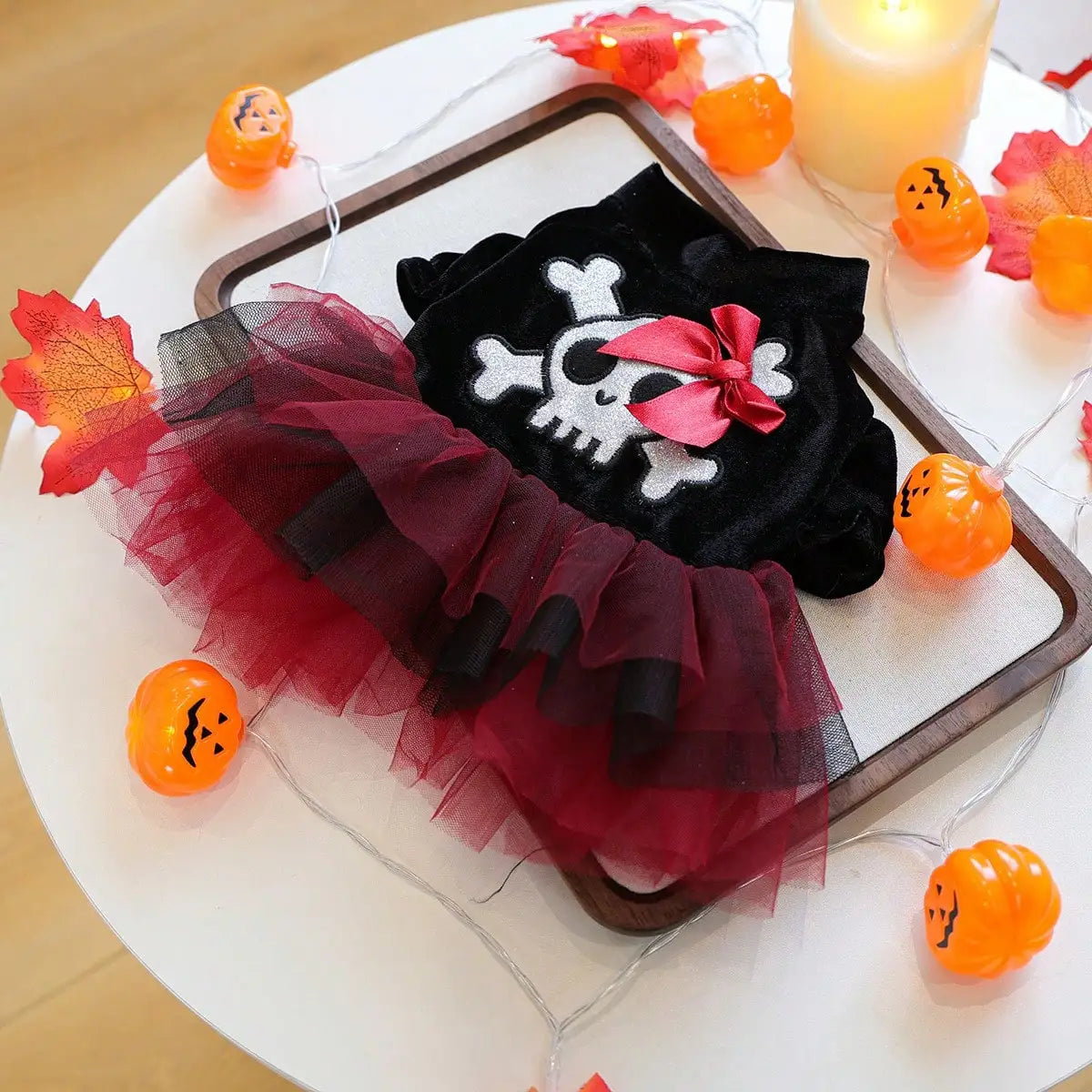 Decorative Bow Skull Pattern Tulle Halloween Pet Costume