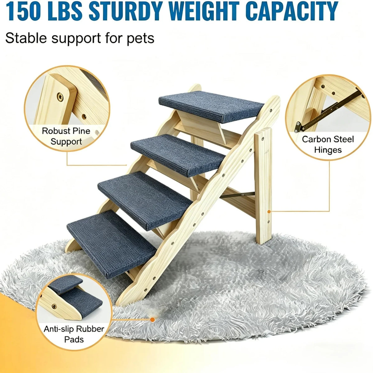 HiMISS Wooden Collapsible Dog Stairs and Ramp for Pets