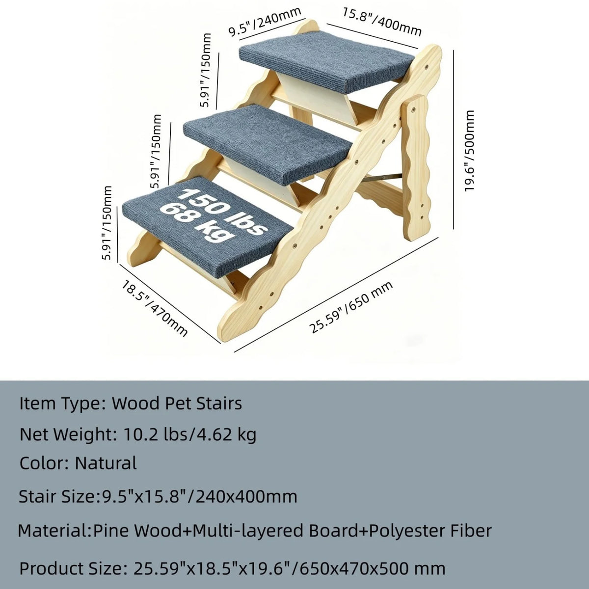HiMISS Wooden Collapsible Dog Stairs and Ramp for Pets