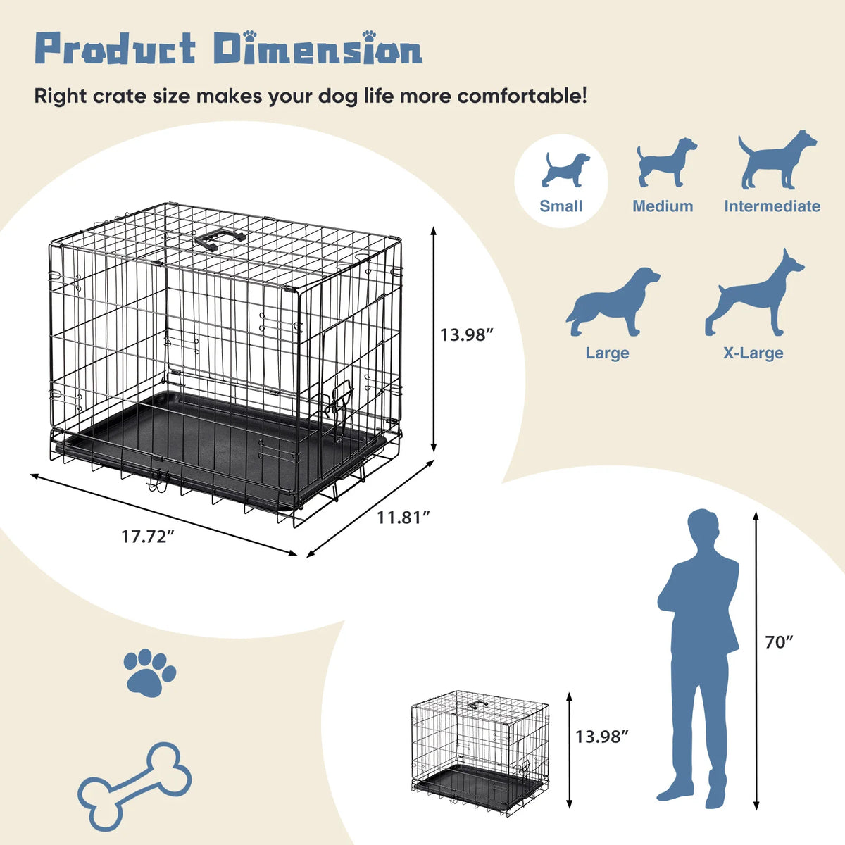 JHK Foldable Metal Dog Crate With Lock And Removable Tray