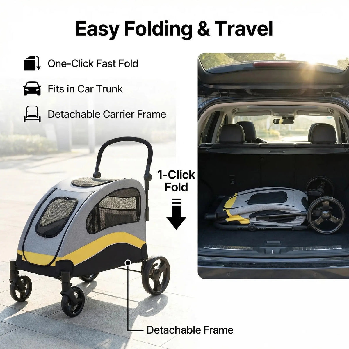 Extra Large Collapsible Dog Stroller with Shock Absorbing Wheels