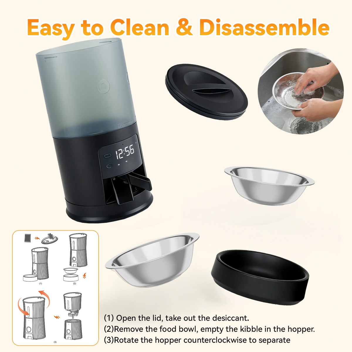 JHK Timed Automatic Cat Feeder With Dual Stainless Steel Bowls