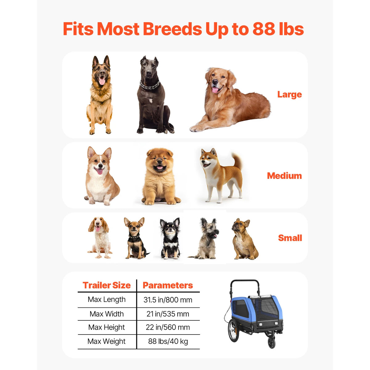 SucceBuy Dog Bike Trailer and Pet Stroller Carrier for All Breeds