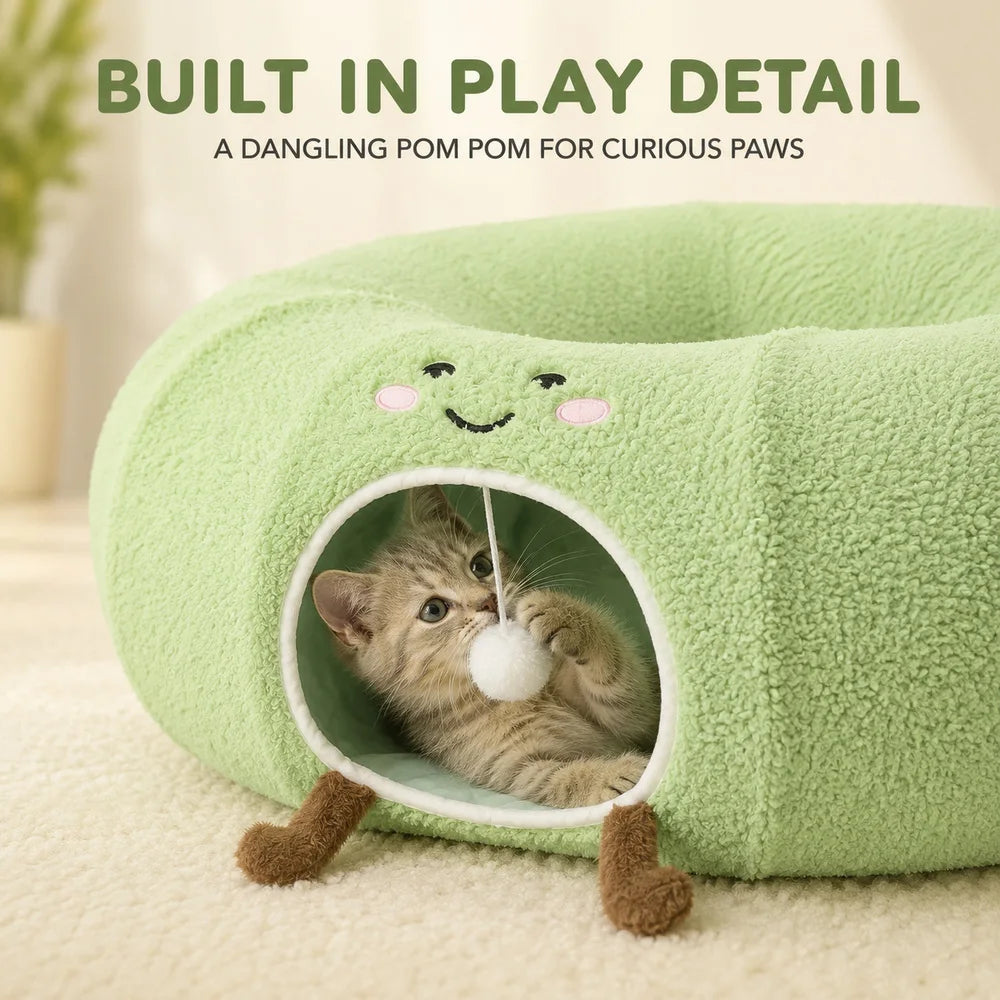 Convertible Cat Tunnel Bed With Plush Cushion And Play Hideaway