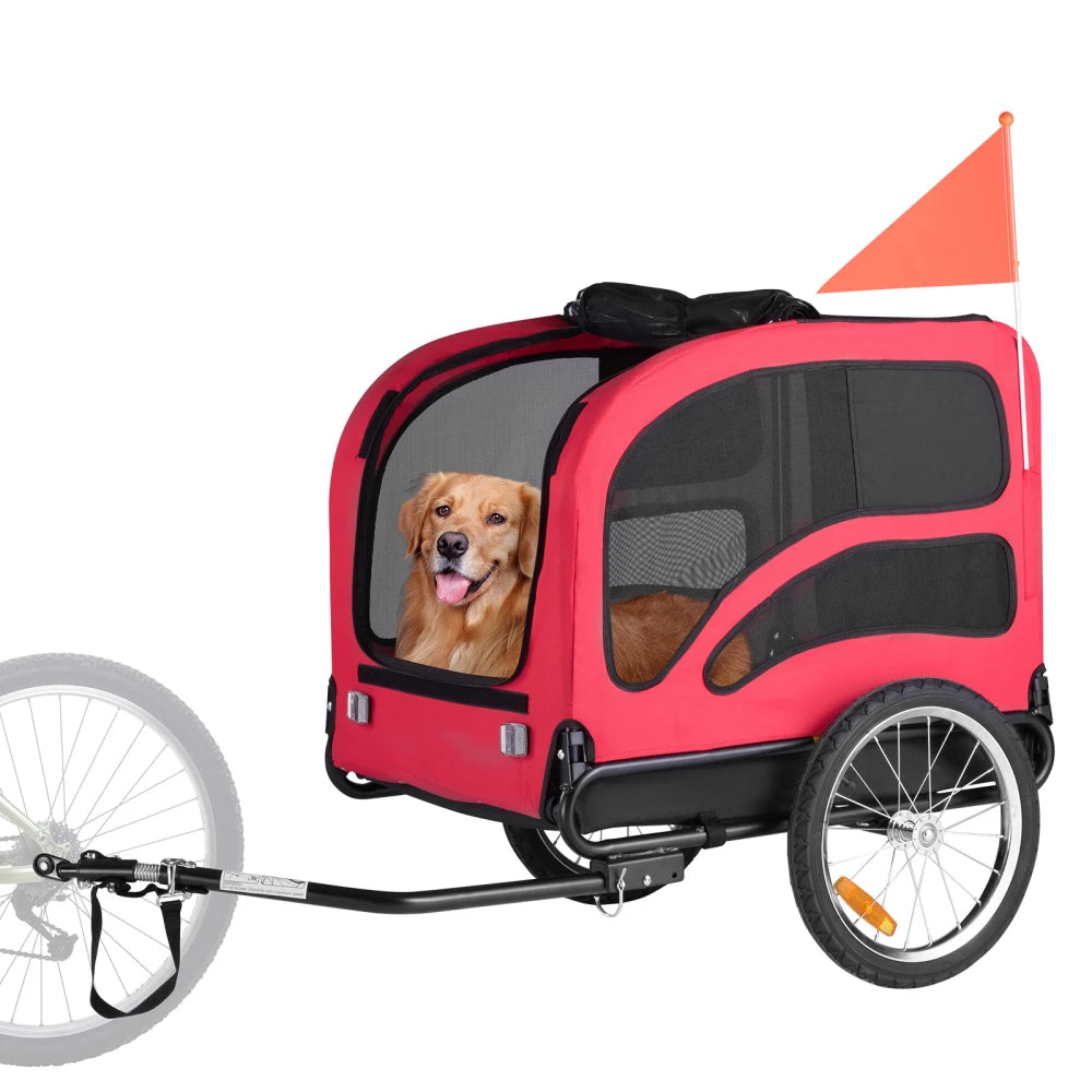 Foldable Dog Bike Trailer With Spacious Ventilated Cabin