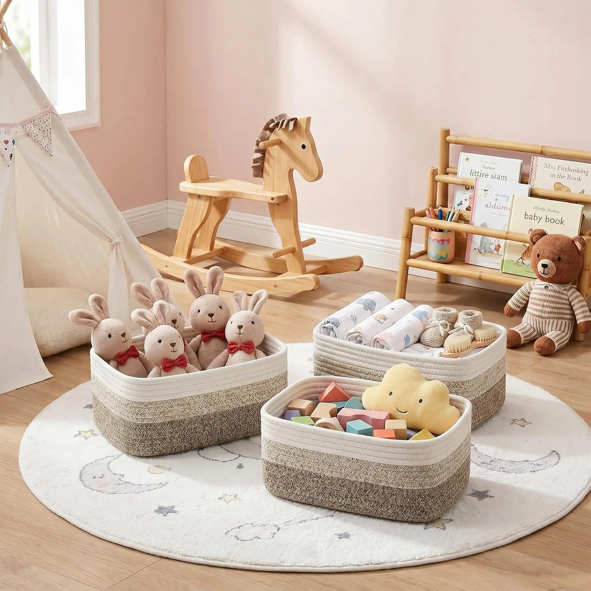 Garvee Woven Cotton Rope Storage Baskets Set of 3 Organizer