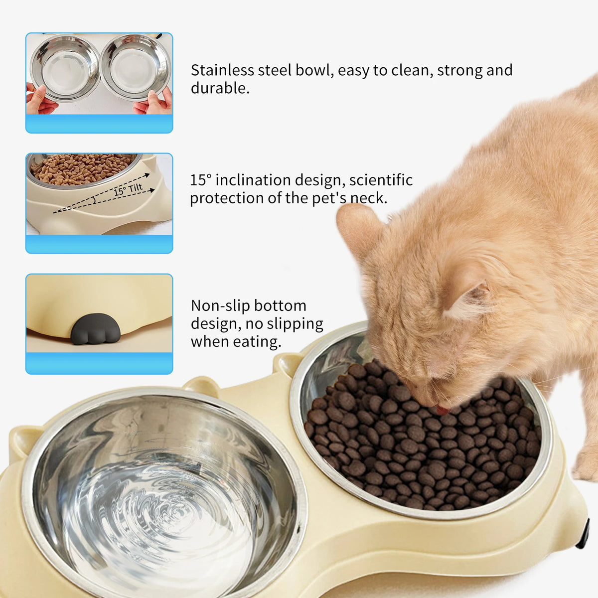 Stainless Steel Double Pet Feeder Bowl For Cats And Dogs