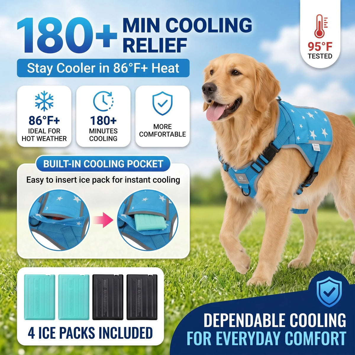 Premium Dog Cooling Vest With Freezer Packs For Summer Outdoors