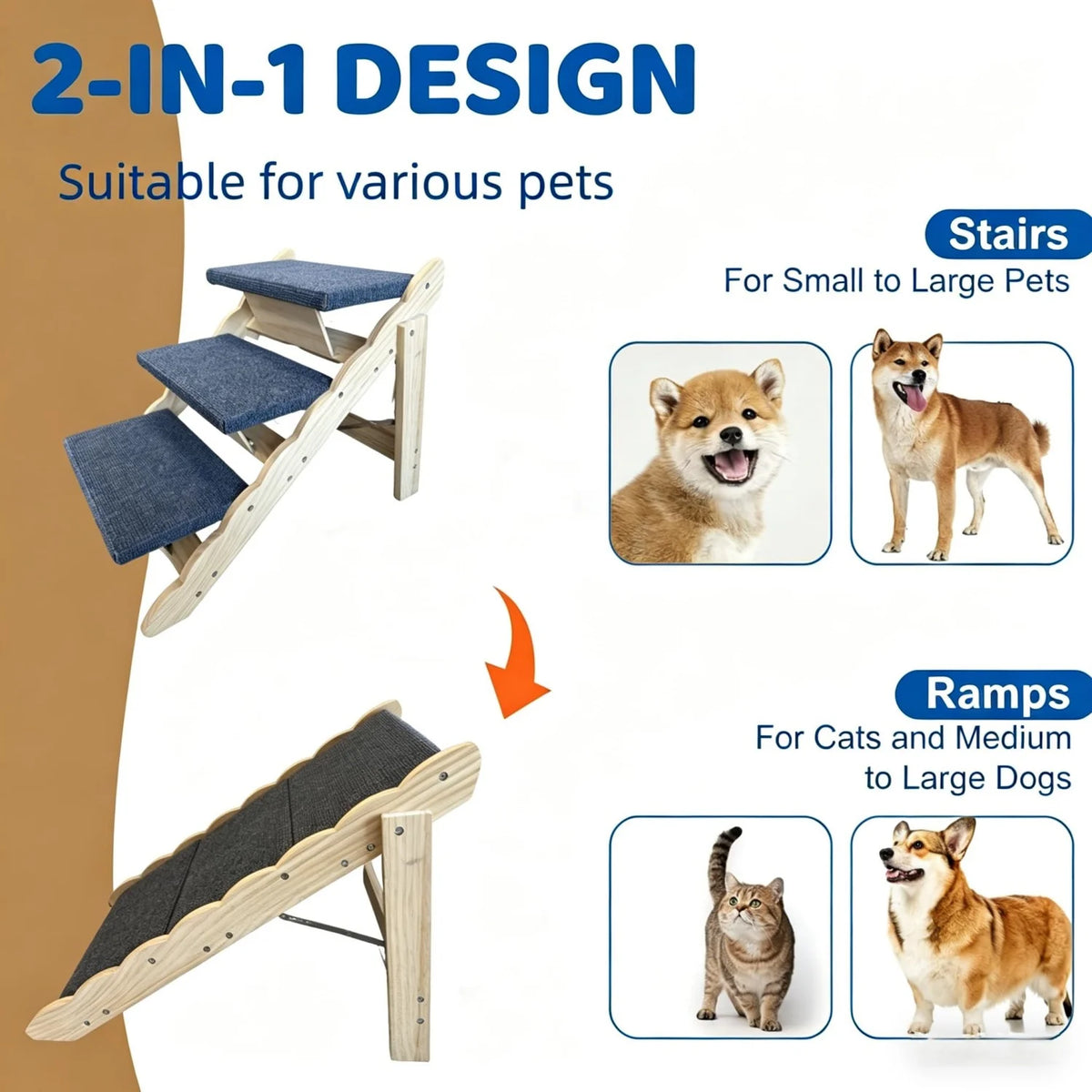 HiMISS Wooden Collapsible Dog Stairs and Ramp for Pets