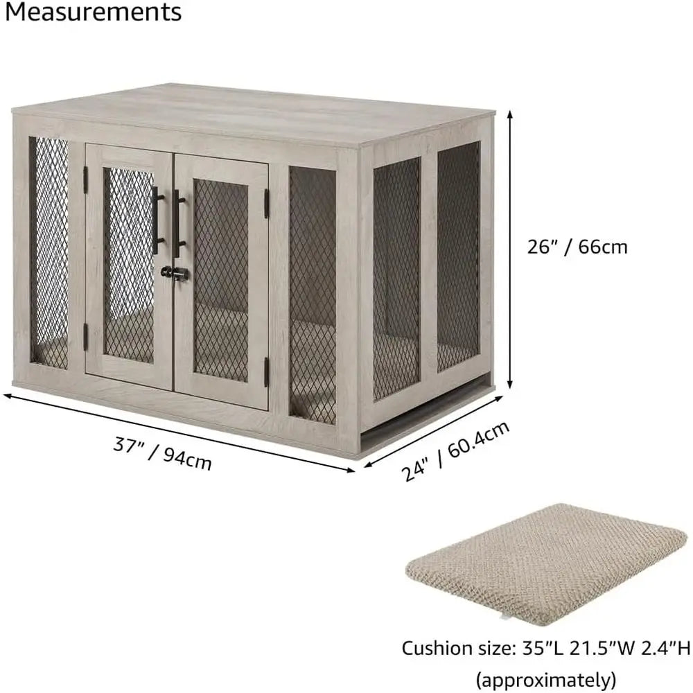 Furniture Style End Table Dog Crate with Cushion and Tray