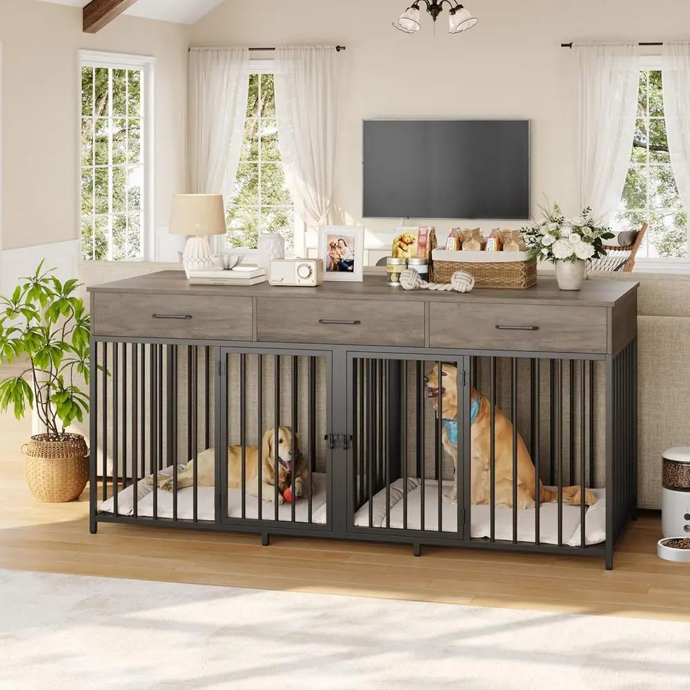 Furniture Style Indoor Double Dog Crate With Tabletop