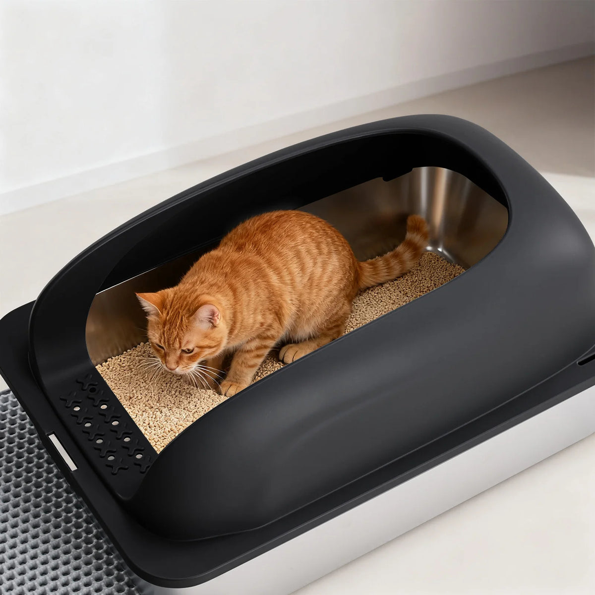 JHK Stainless Steel Litter Box With Lid Scoop And Mat