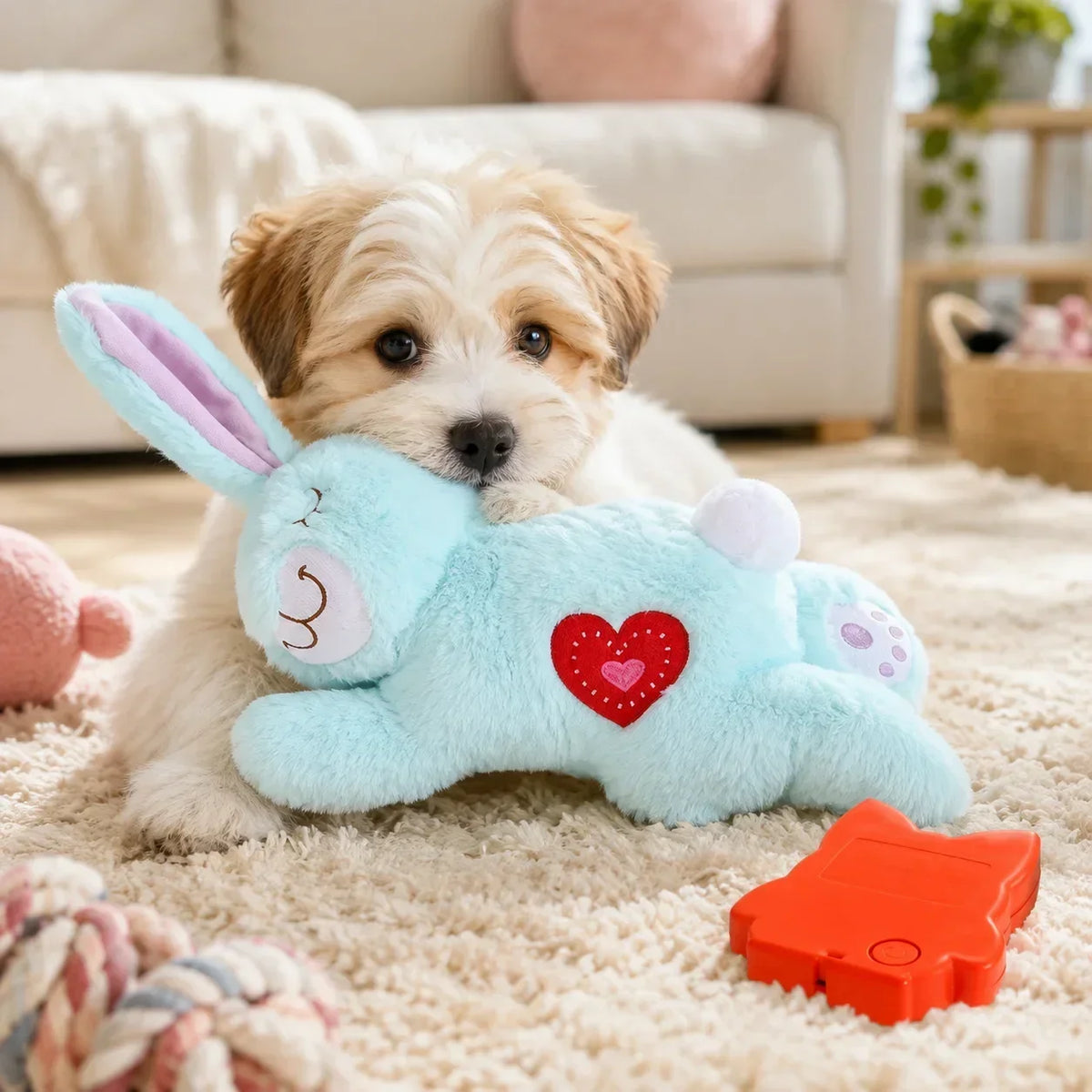 Plush Bunny Heartbeat Dog Toy Anxiety Relief Calming Companion