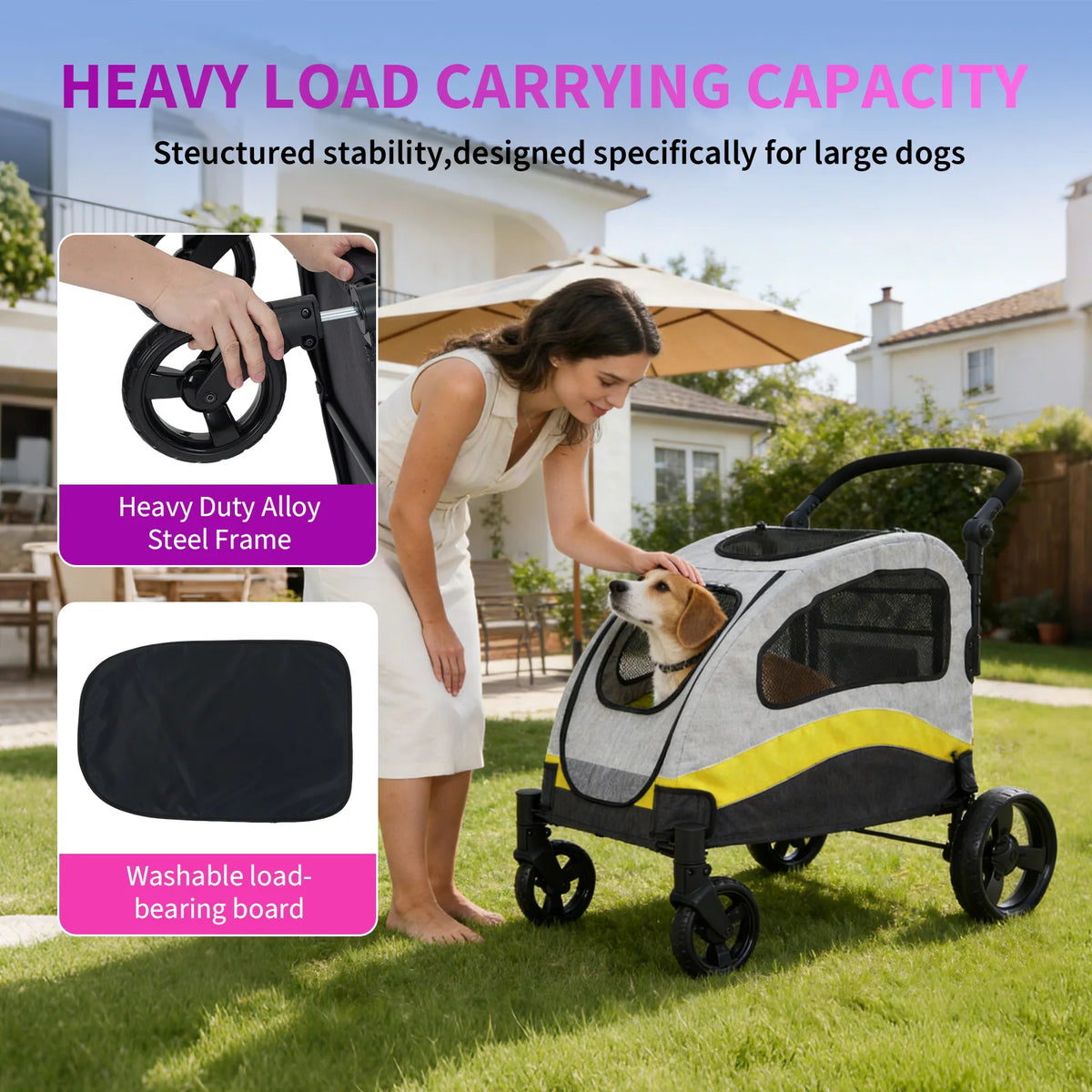 Extra Large Collapsible Dog Stroller with Shock Absorbing Wheels