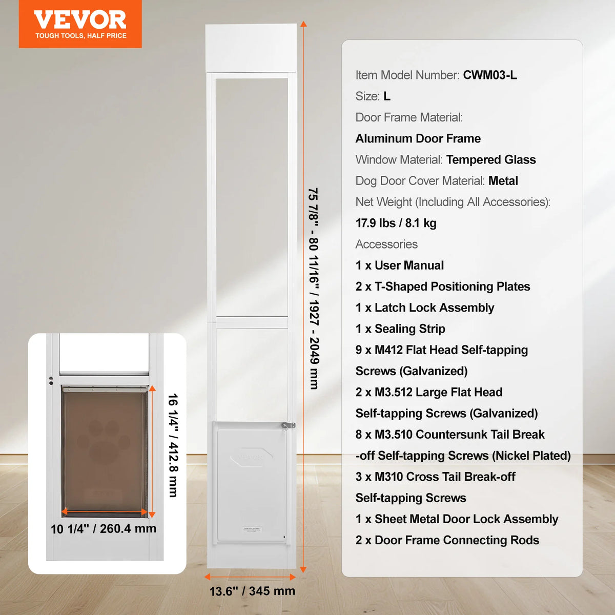 SucceBuy Adjustable Sliding Glass Door Pet Door With Aluminum Frame