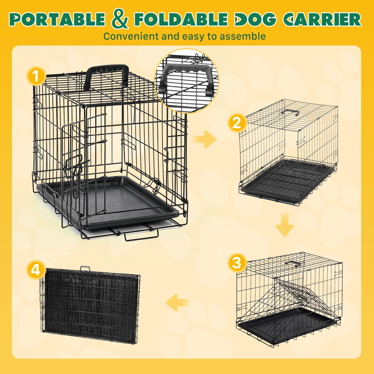 JHK Foldable Metal Dog Crate With Lock And Removable Tray