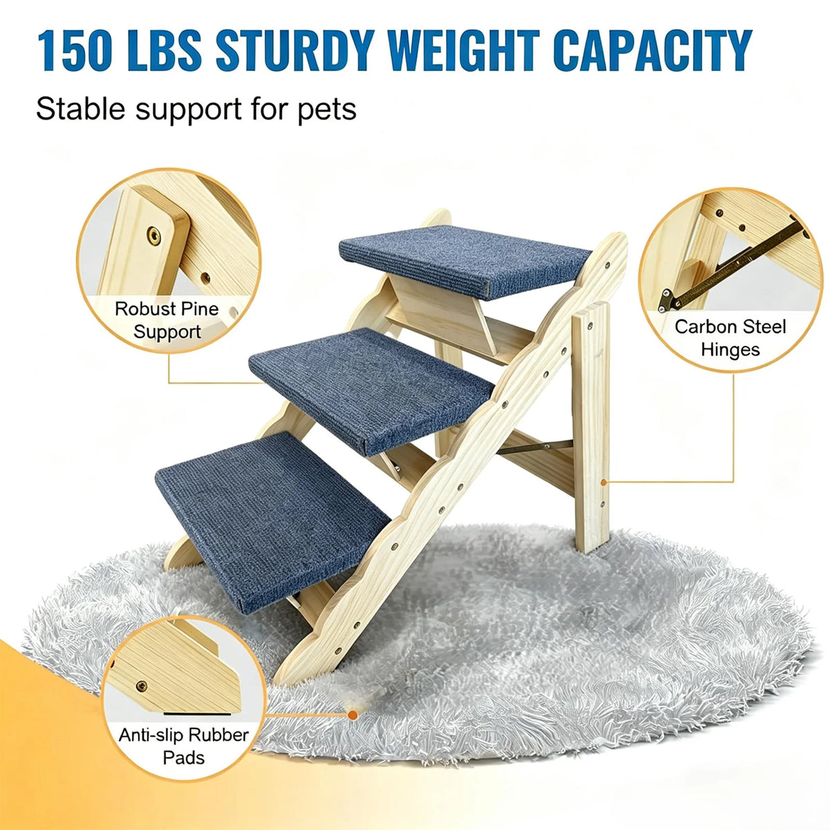 HiMISS Wooden 2In1 Pet Stairs And Folding Dog Ramp