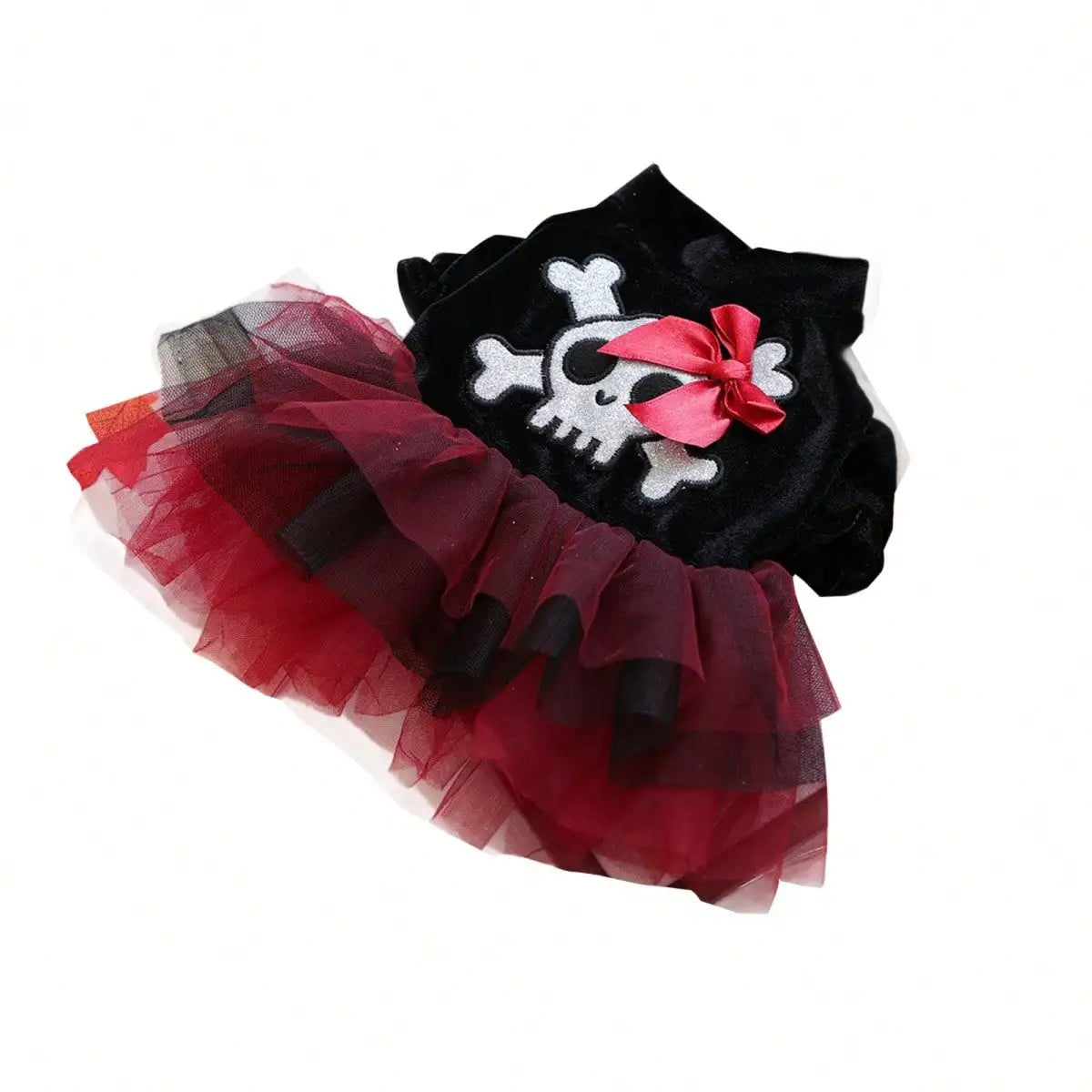 Elegant Halloween Tulle Dog Costume Featuring Skull Bow Design
