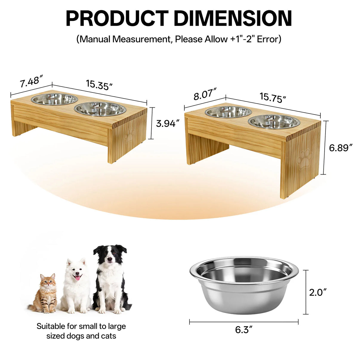 Elevated Wooden Dog Feeder Stand With Dual Stainless Bowls
