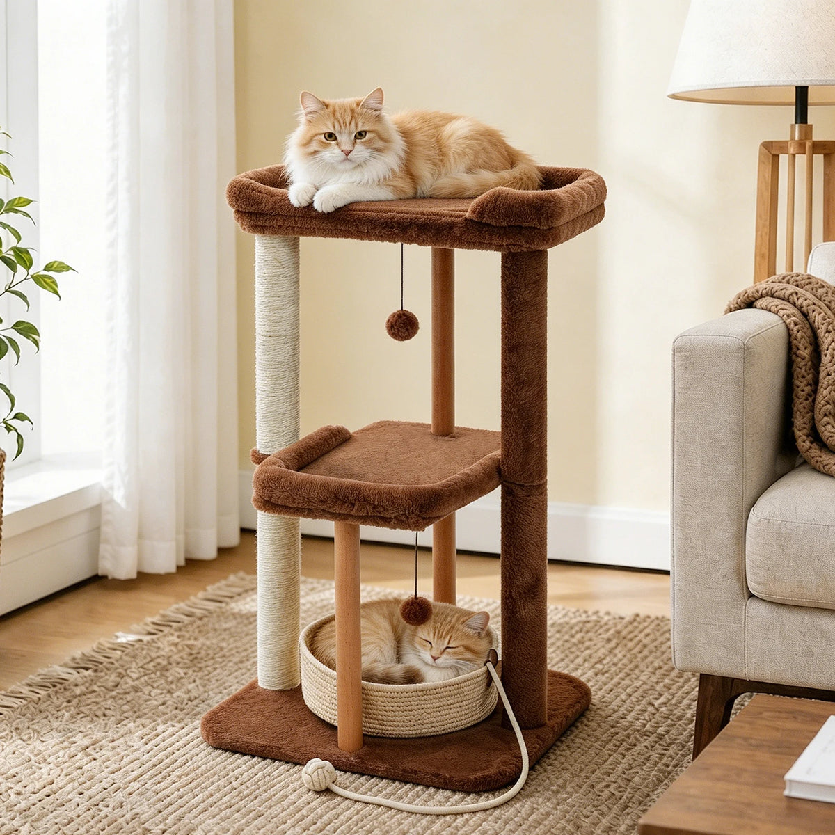 PAWZ Road Wooden Cat Tree With Scratching Posts Removable Bed