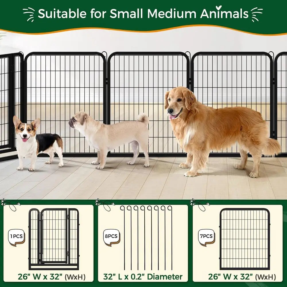 Heavy Duty Metal Dog Playpen With Secure Door And Easy Setup