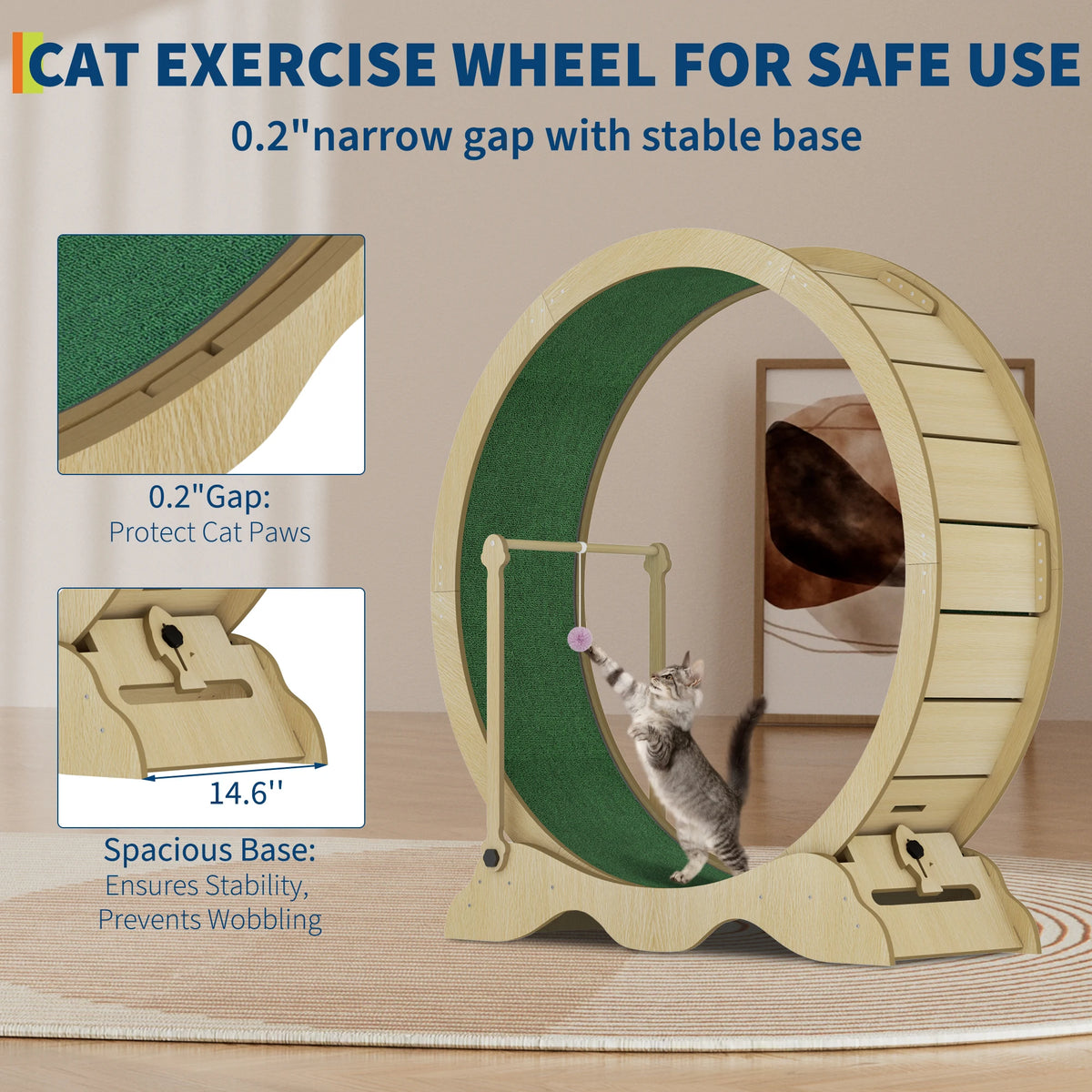 Wooden Cat Exercise Wheel Quiet Floor Mount With Carpet Treadmill