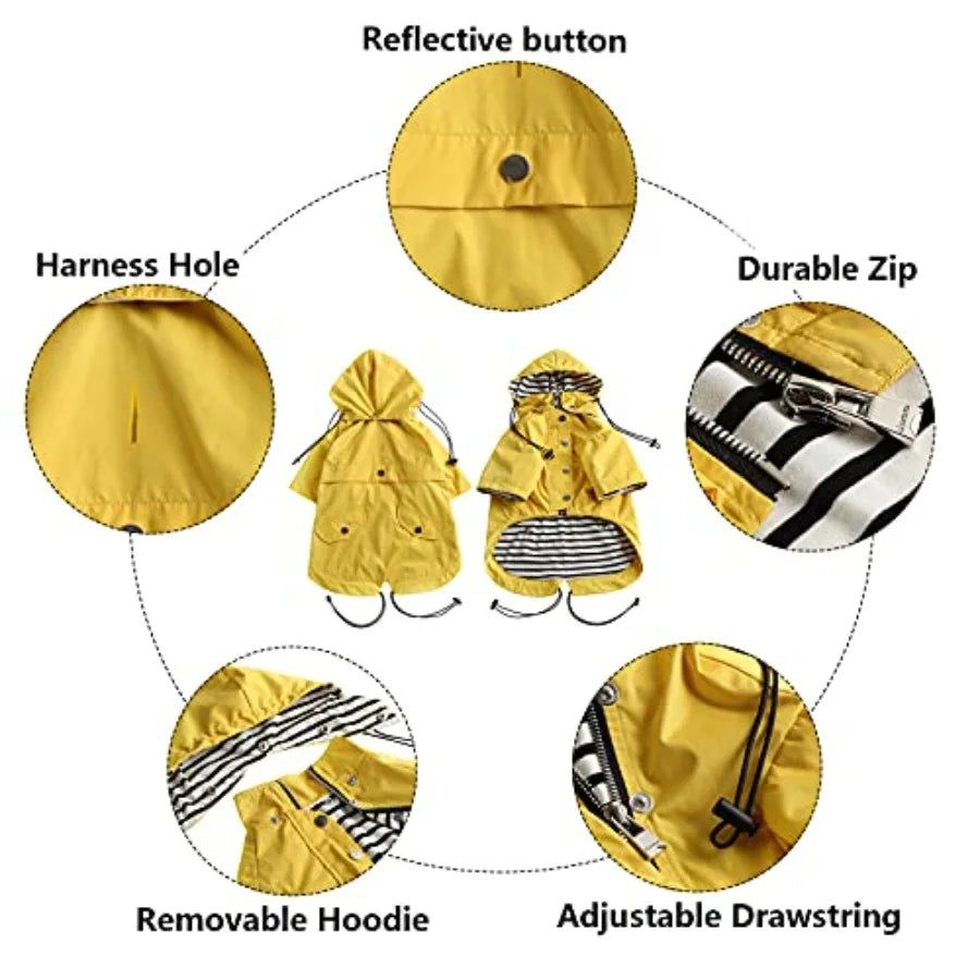 Water Resistant Dog Raincoat With Adjustable Hood Design