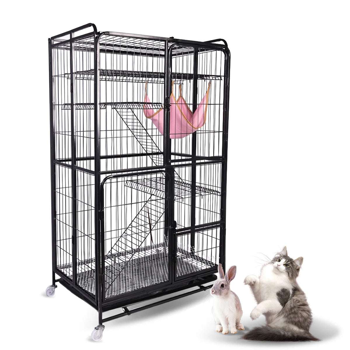 ATUOTIN 4-Tier Cat Cage With Wheels And Rolling Storage Tray