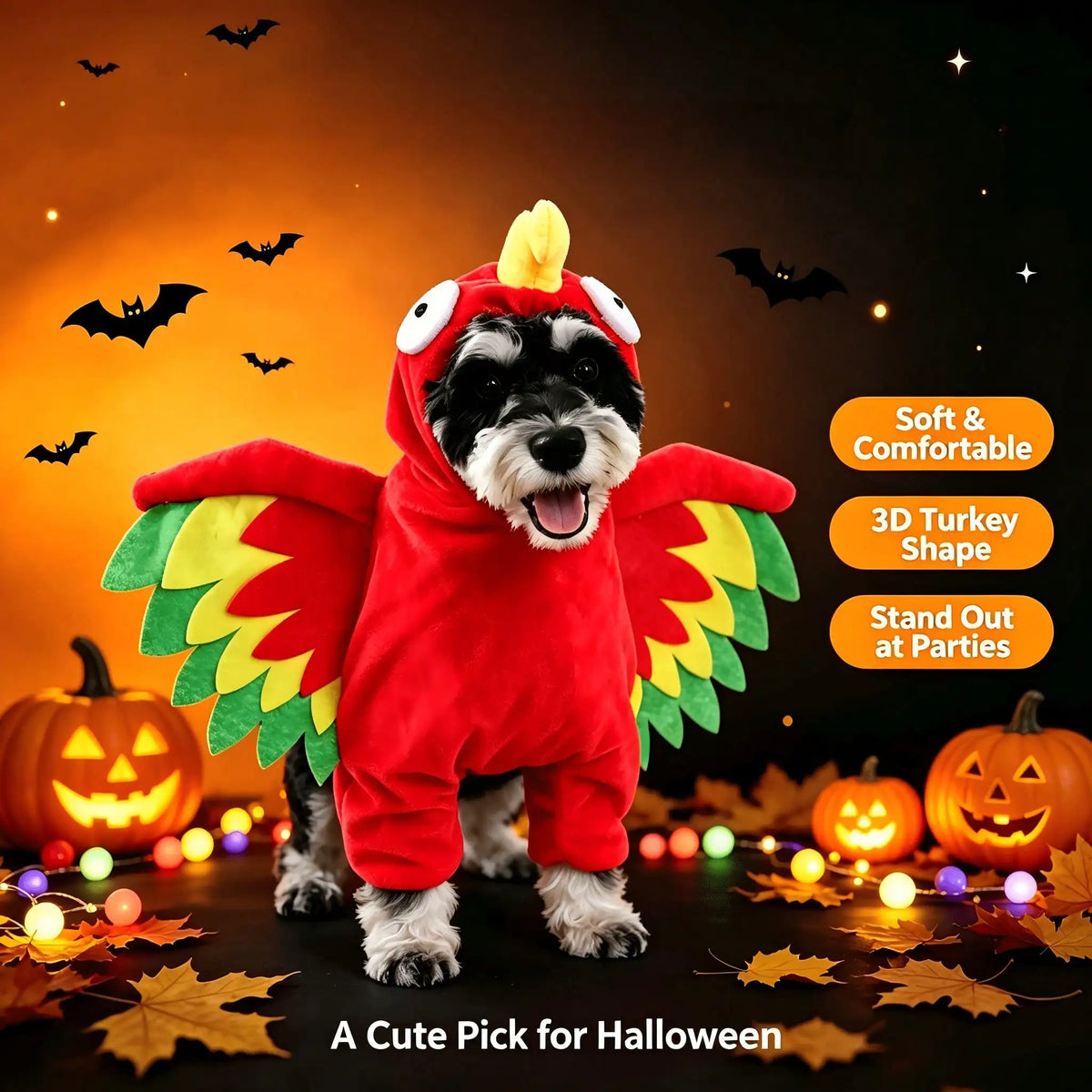 Halloween Pet Turkey Costume With 3D Wings For Dogs