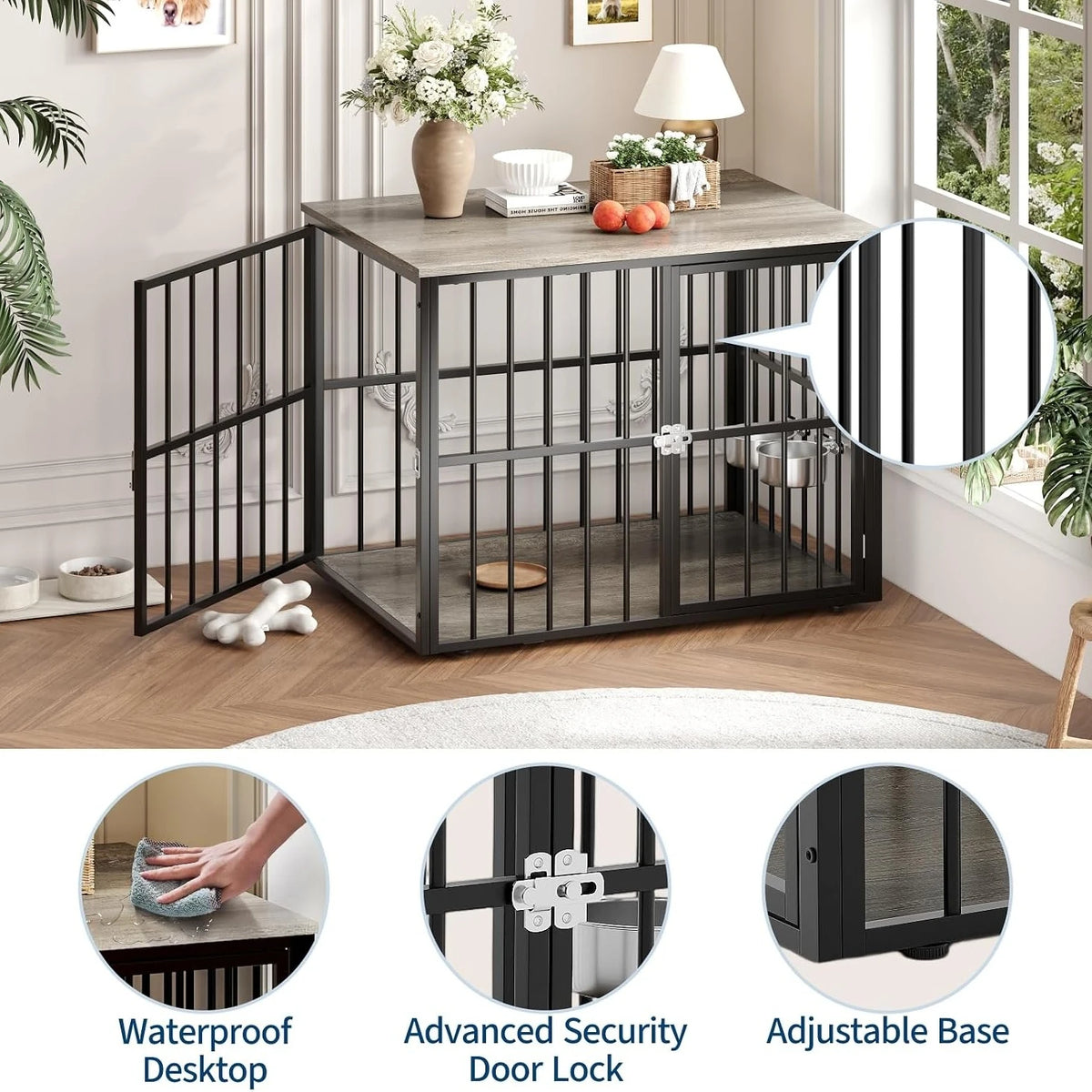 Anixol Wooden Dog Crate End Table With Lockable Double Doors