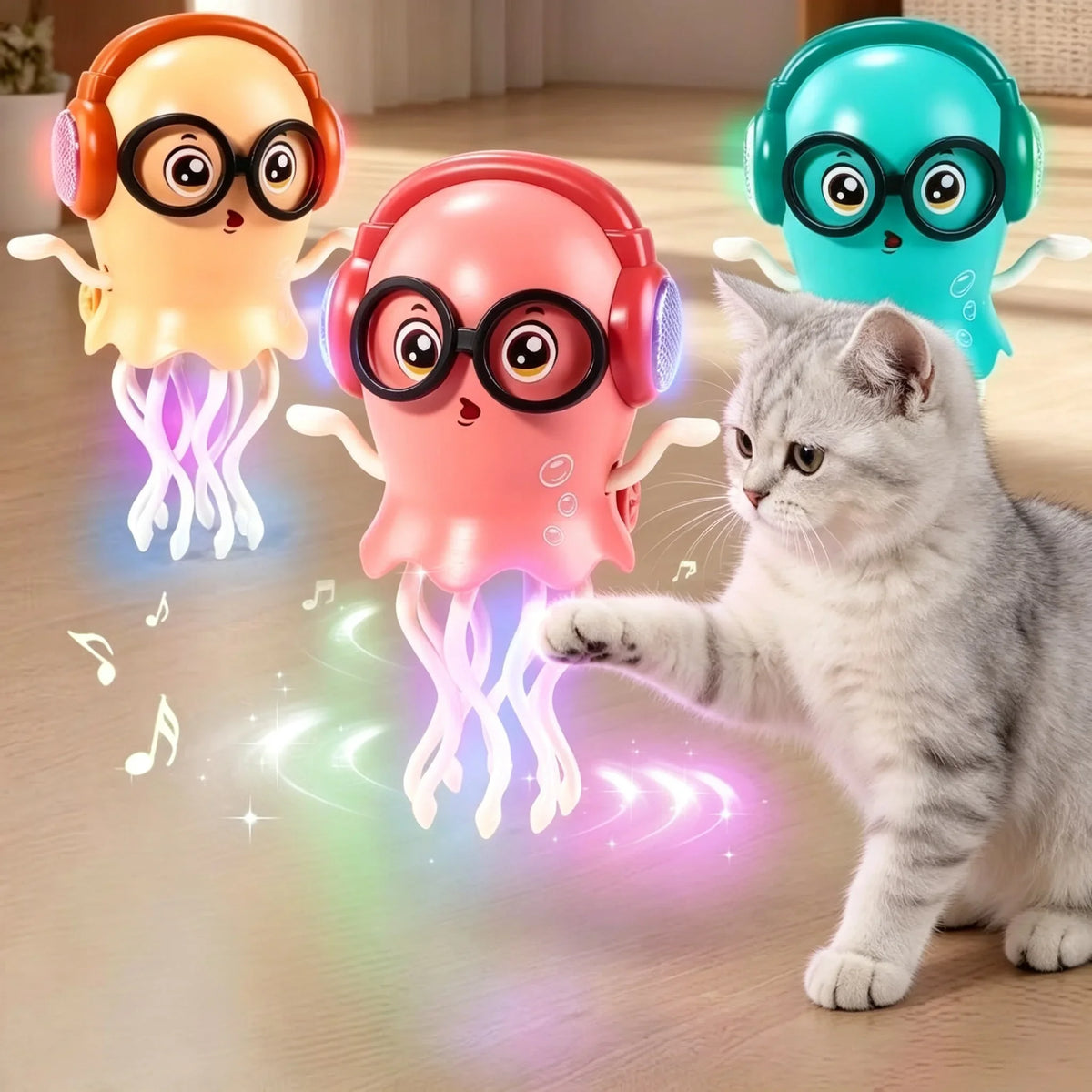 Led Electric Crawling Dancing Jellyfish Interactive Smart Cat Toy