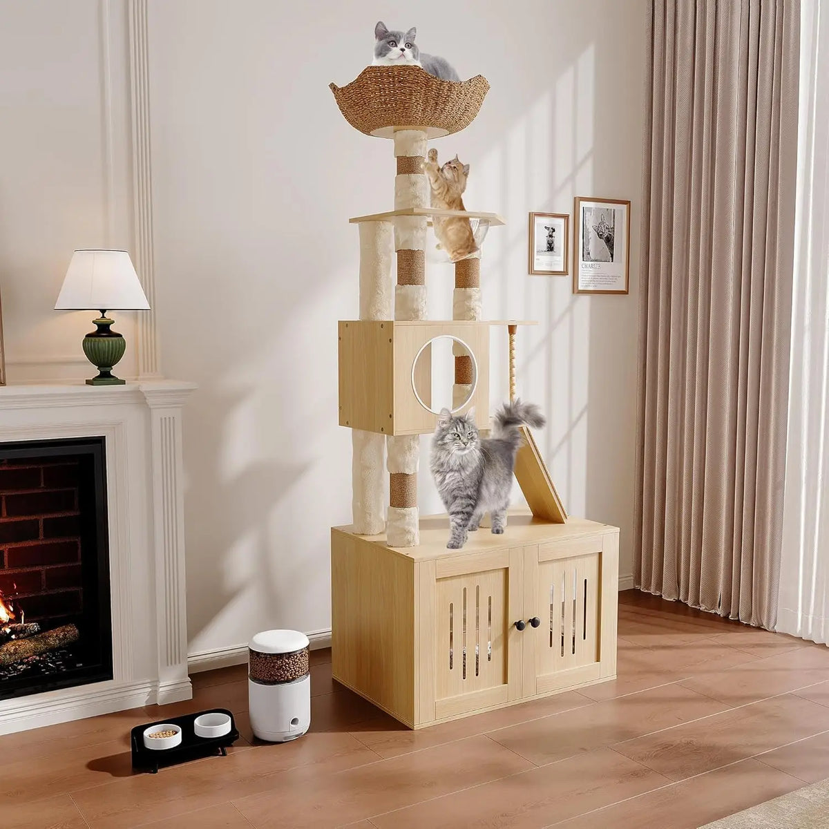 Twister Rattan Space Capsule Cat Condo With Litter Box Scratchers
