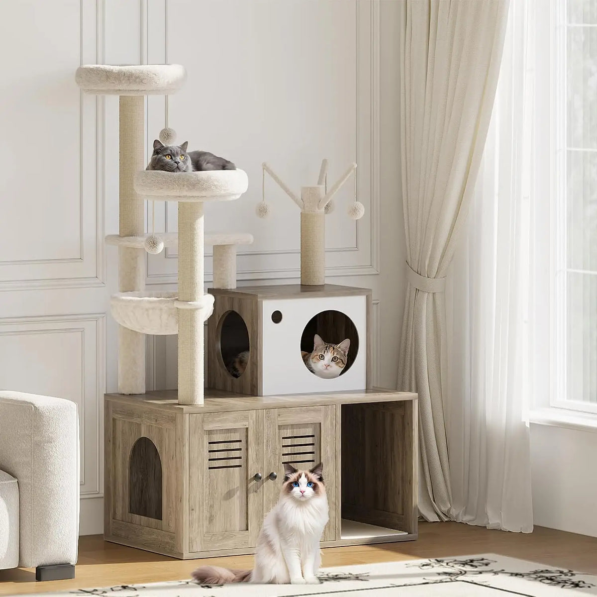 Garvee Multifunctional Cat Litter Cabinet With Integrated Cat Tree