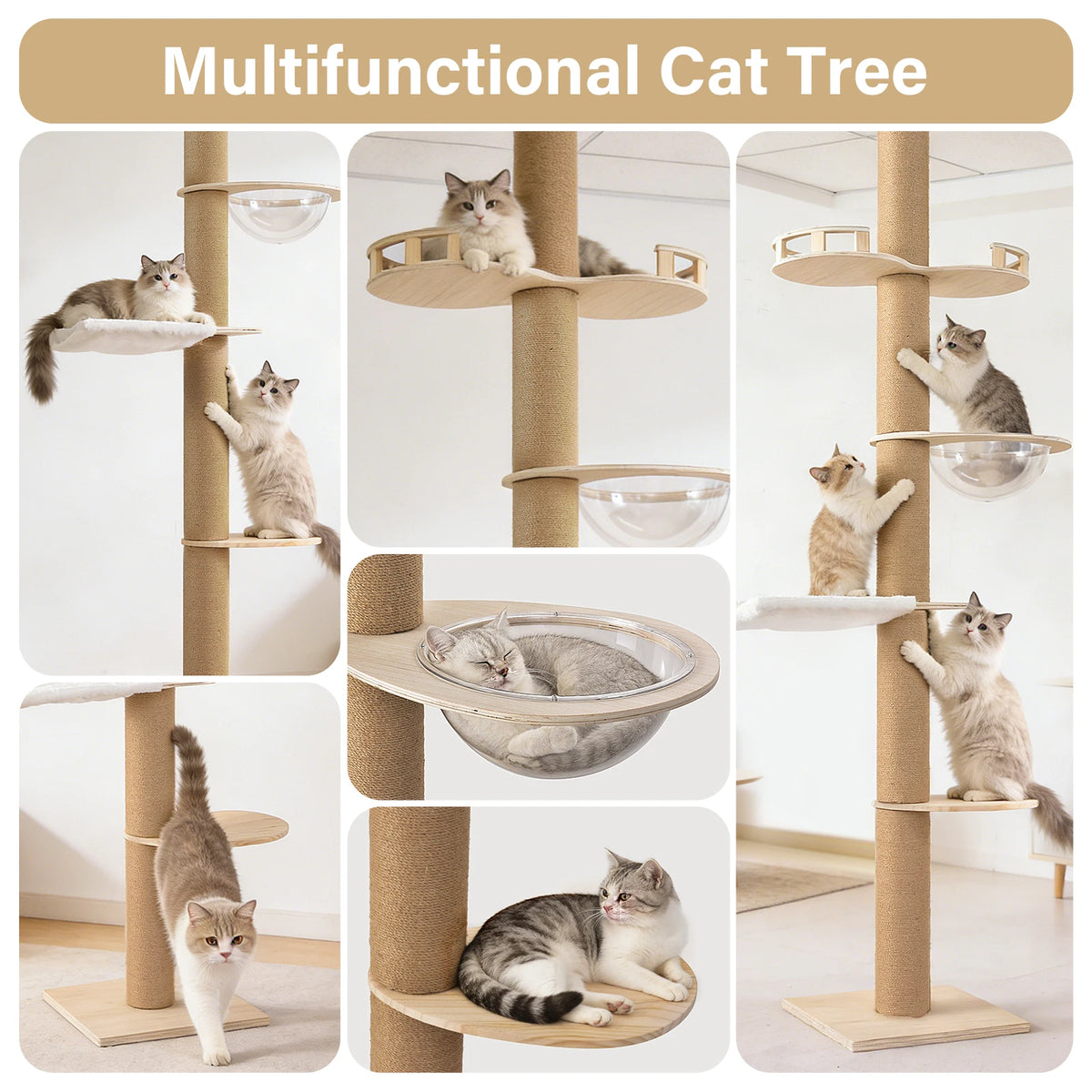 Multi Level Cat Tree With Hammock And Adjustable Scratching Post
