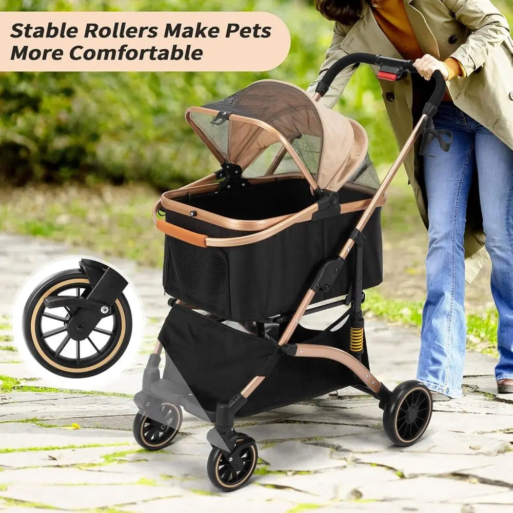One Hand Fold Dog Stroller With Shock Absorbers And Basket
