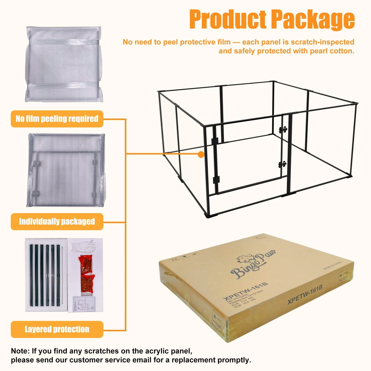 Bingopaw Acrylic Dog Playpen Barrier Fence Guinea Rabbit Exercise Pen