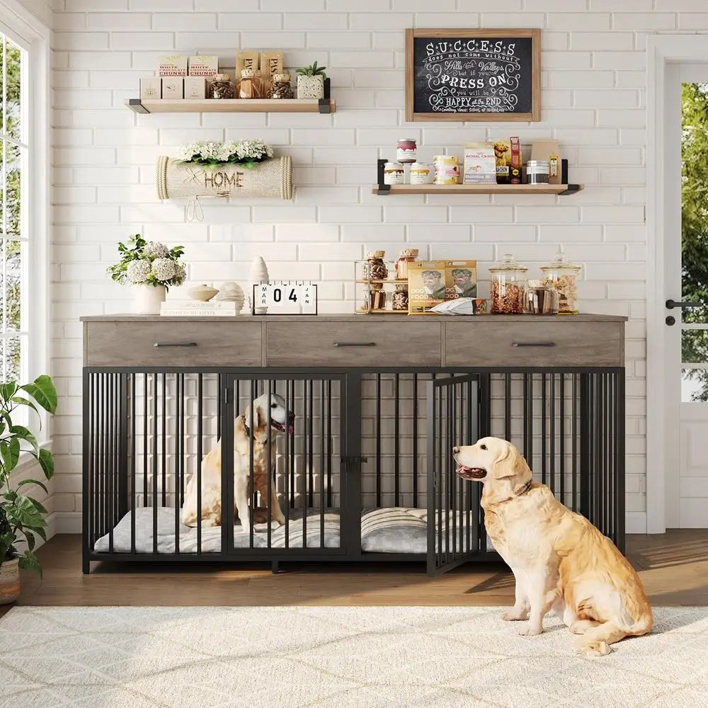Furniture Style Indoor Double Dog Crate With Tabletop