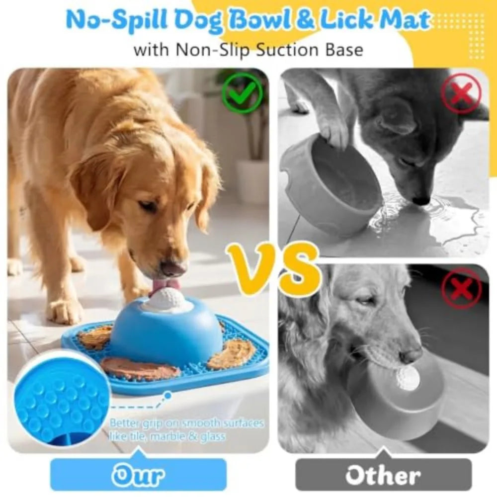Slow Feeder Dog Bowl And Lick Mat With Interactive Ball