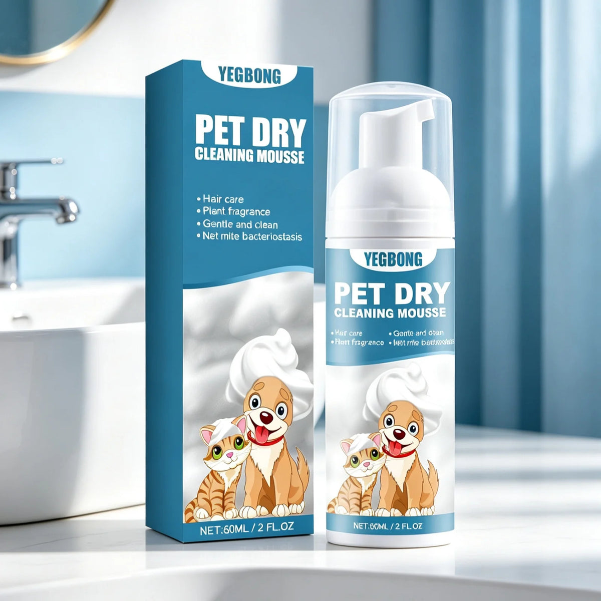 YEGBONG Pet Dry Shampoo Mousse for Gentle Cleansing