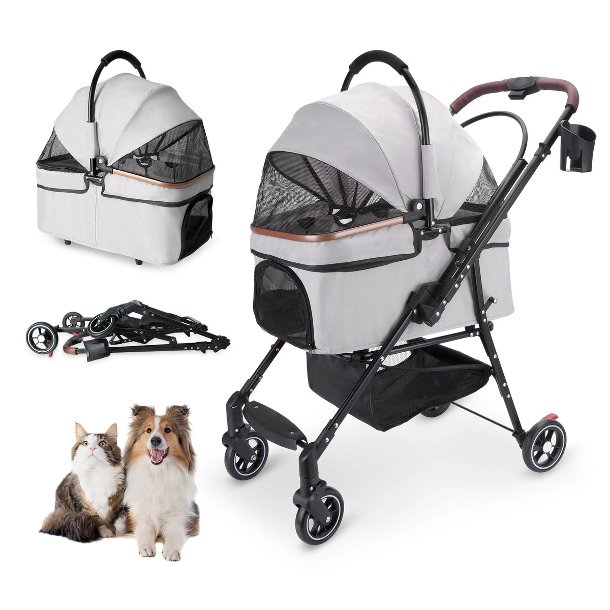 Kesoto Foldable Pet Stroller 4 Wheels for Dogs and Cats