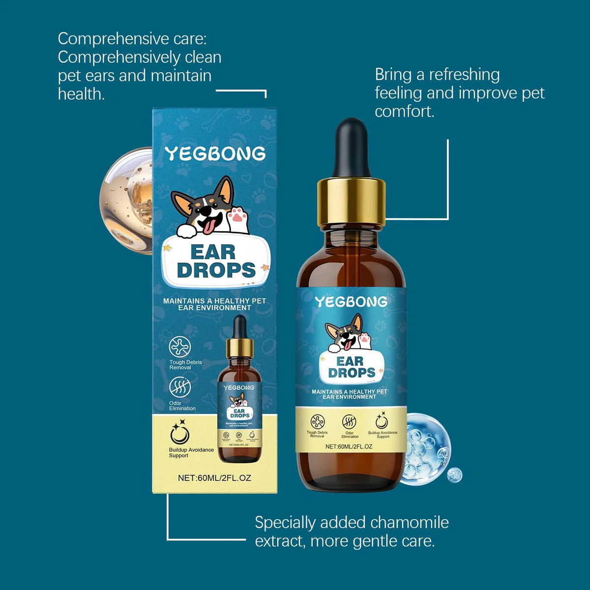 Yegbong Natural Ear Drops Gentle Nourishing Debris Removal for Pets