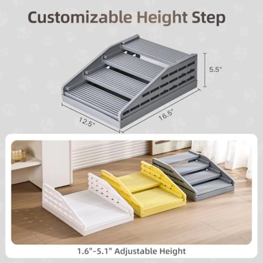 Adjustable Cat Litter Box Ramp with Filter and Clean Steps