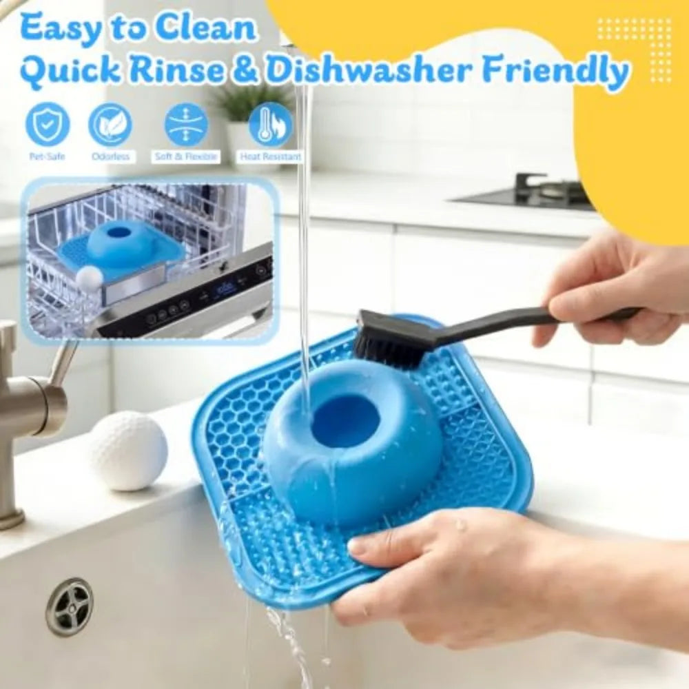Slow Feeder Dog Bowl And Lick Mat With Interactive Ball