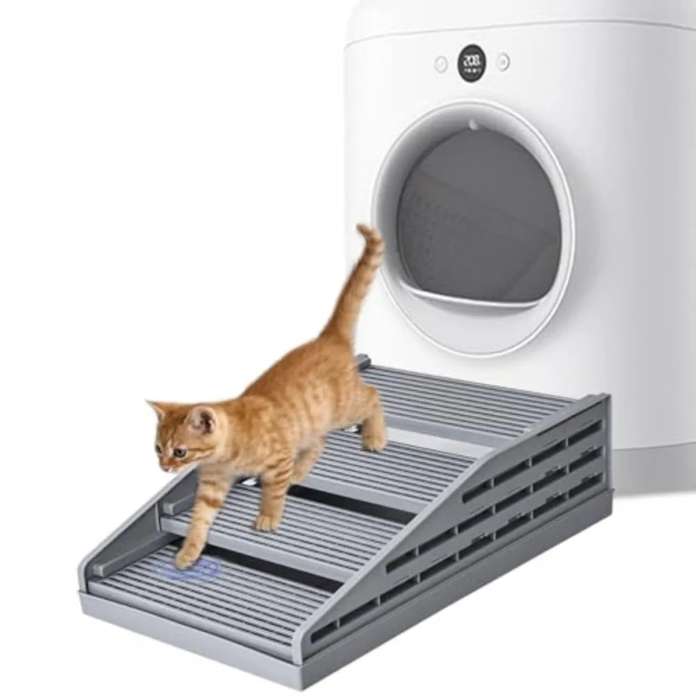 Adjustable Cat Litter Box Ramp with Filter and Clean Steps