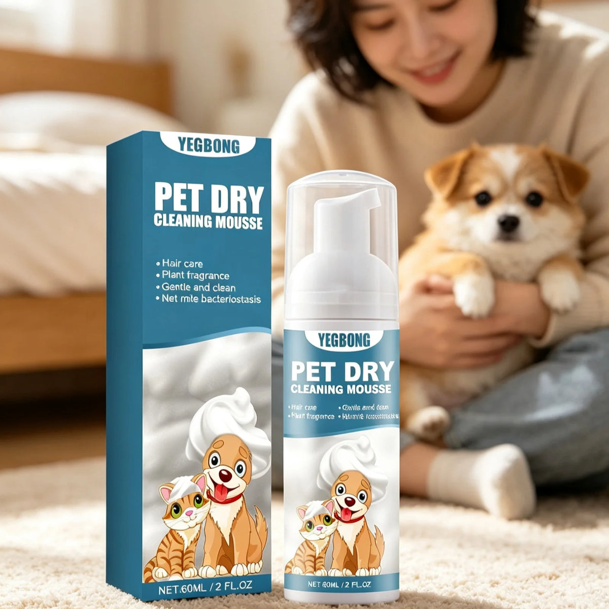 YEGBONG Pet Dry Shampoo Mousse for Gentle Cleansing