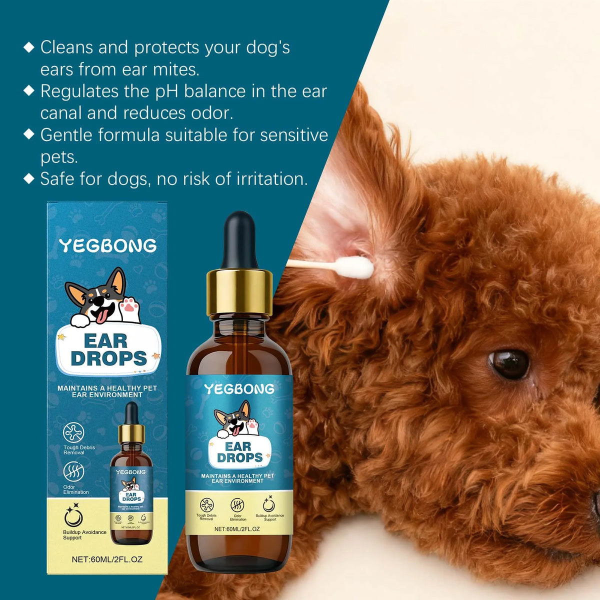 Yegbong Natural Ear Drops Gentle Nourishing Debris Removal for Pets