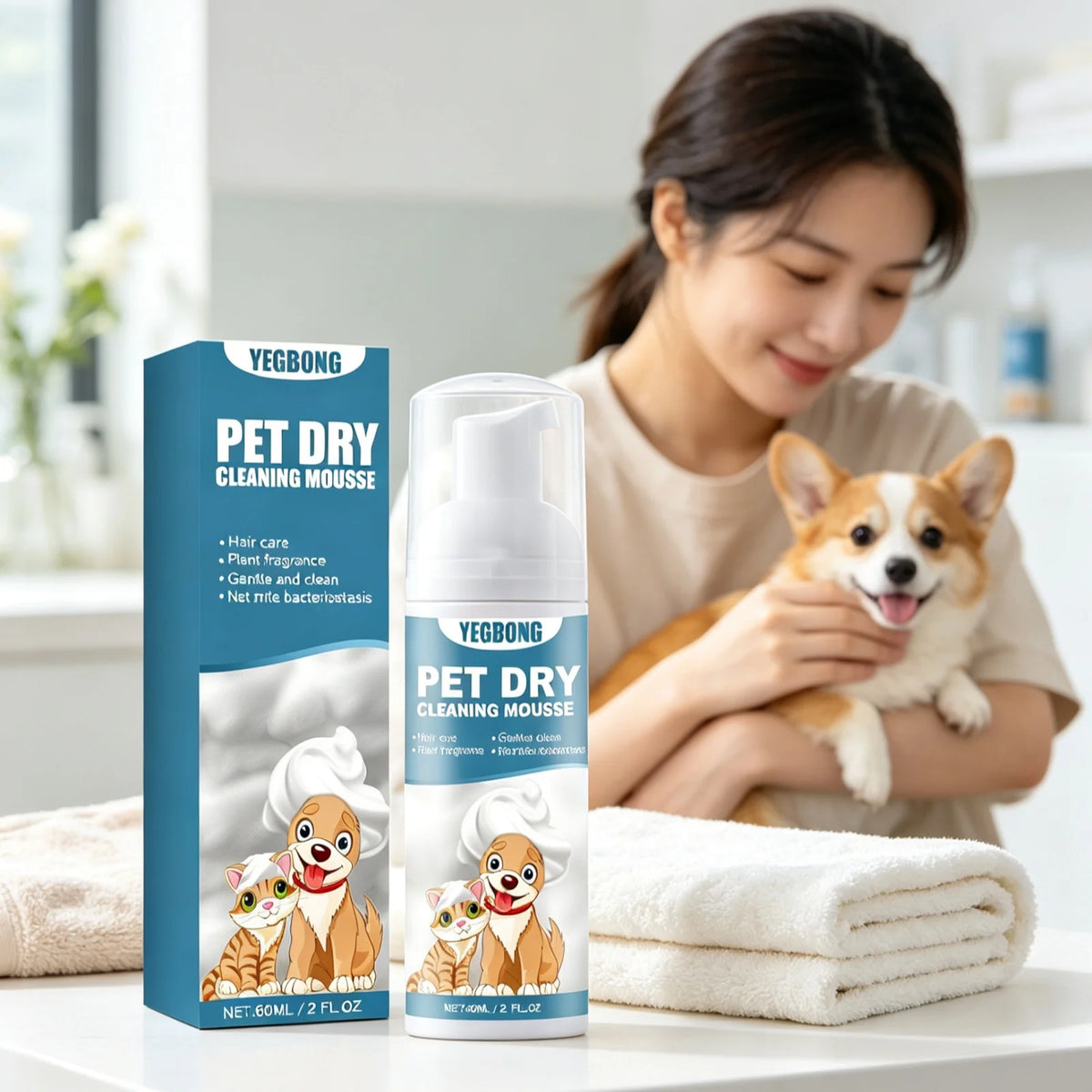 YEGBONG Pet Dry Shampoo Mousse for Gentle Cleansing